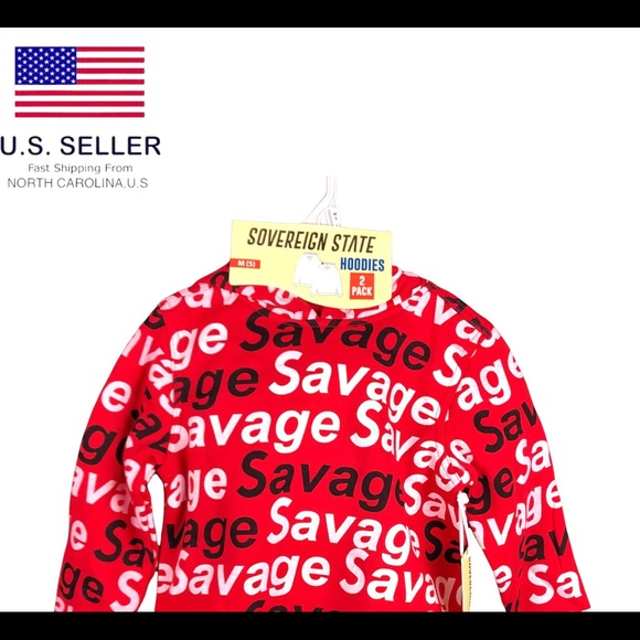 2 pack savage Sovereign State Hoodie Size M (5) kids Hoodie new black-red - Picture 7 of 7